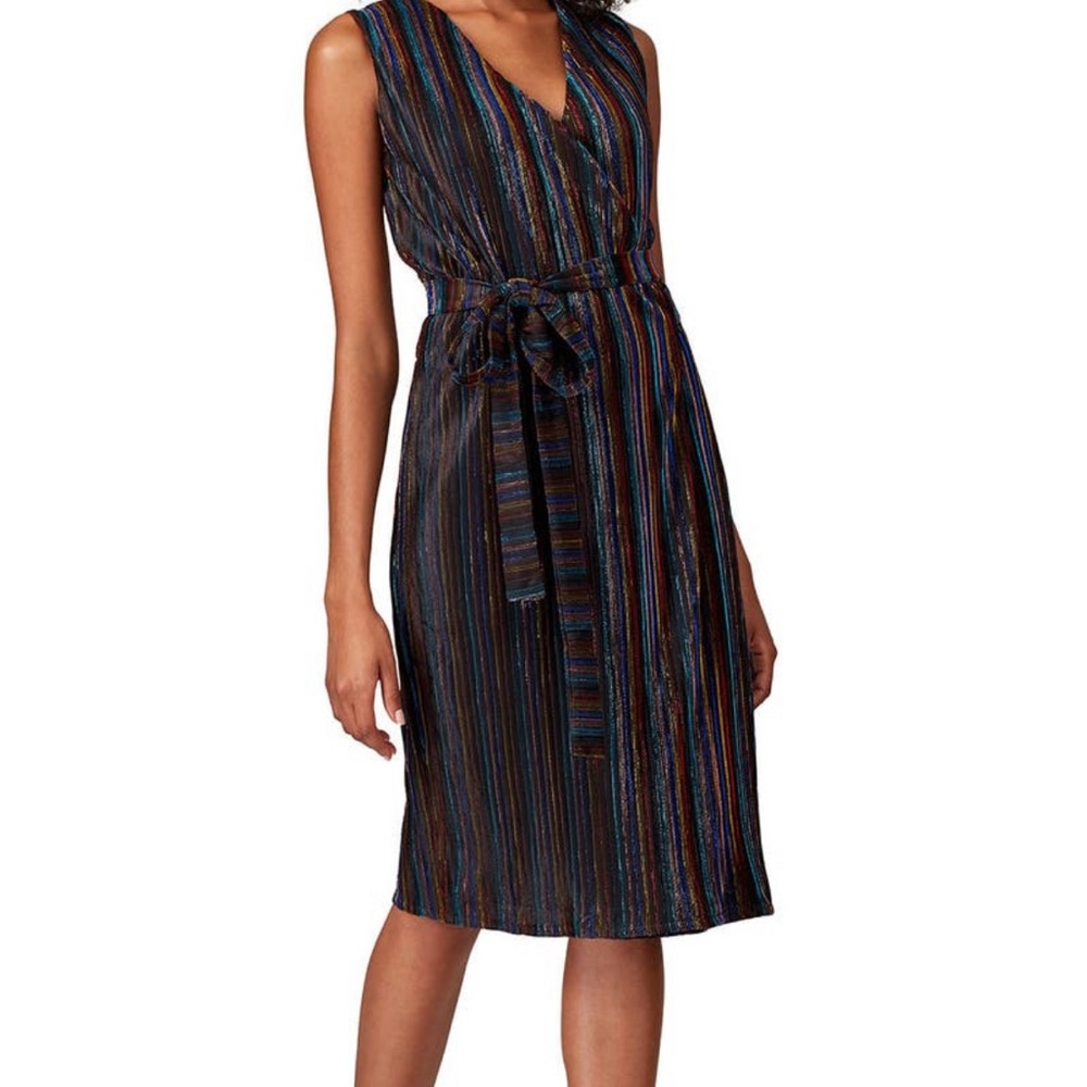 Rachel Roy Erma Dress. Rainbow dress. Faux wrap silhouette w removable belt